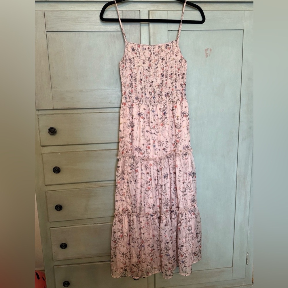 Storia Women’s Pink Floral Maxi Dress Size Small Lined Adjustable Straps Boho